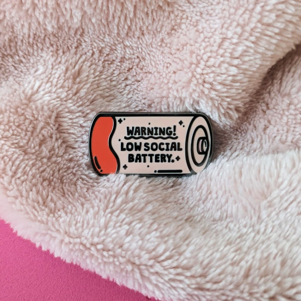 Low Social Battery Enamel Pin Badge