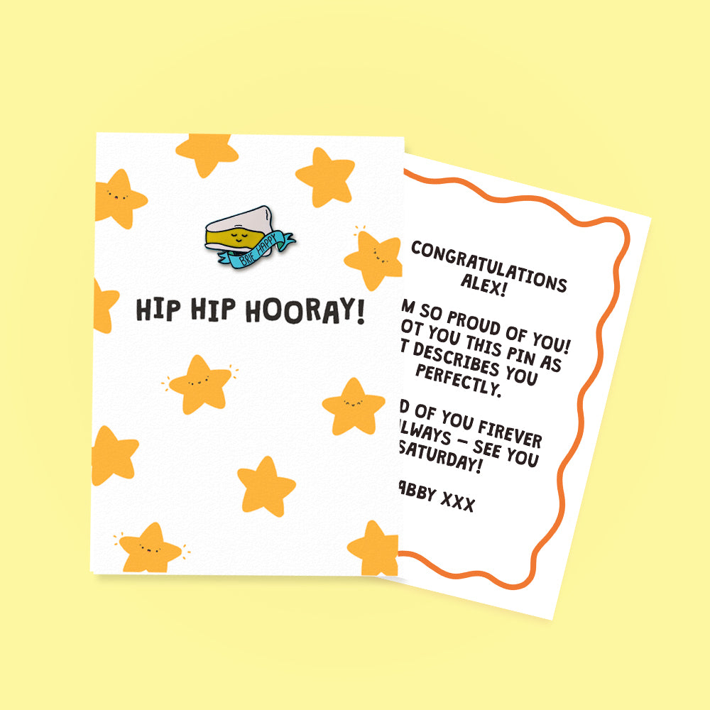 Hip Hip Hooray Enamel Pin Greetings Card