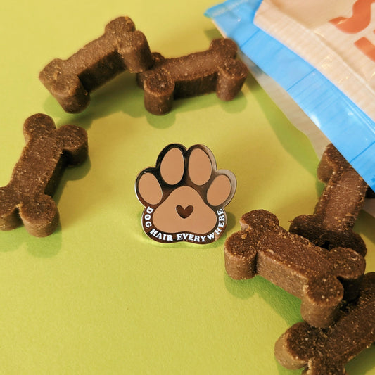 dog hair everywhere enamel pin badge