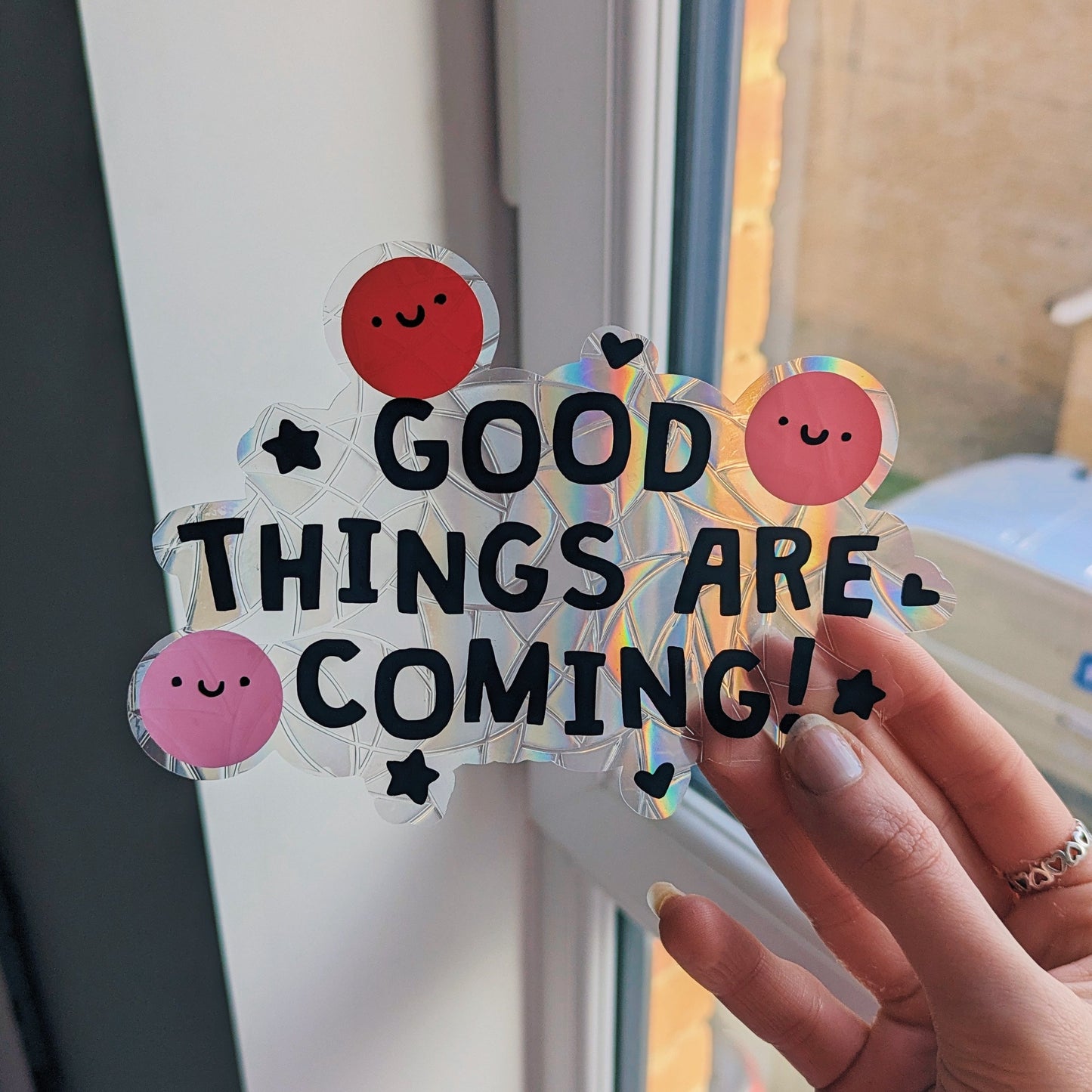 good things are coming suncatcher sticker