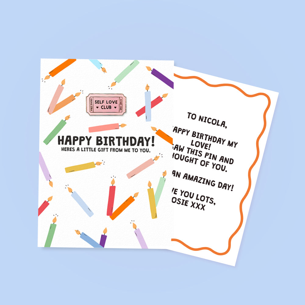 Happy Birthday Enamel Pin Greetings Card